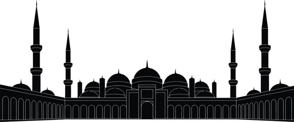 Fototapeta premium Mosque Silhouette Islamic Religious Building with Minarets