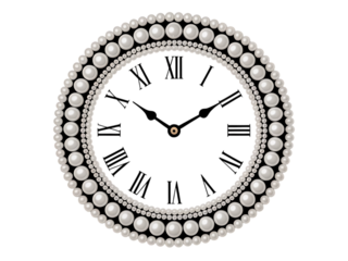 Elegant circular frame of pearls and diamonds on black background