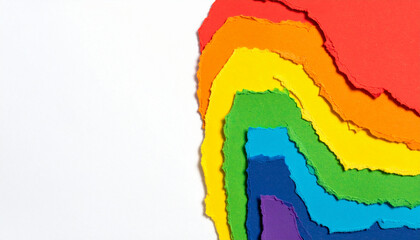 Vibrant Tearing Paper Art　Abstract Background of Rainbow-Colored Washi Paper Fragments, Diversity, Creativity, and Craft Themes