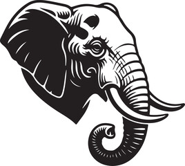 Detailed African Elephant Head Vector Illustration with Tusks