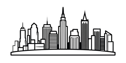 New york city skyline urban architecture landmark silhouette illustration vector line art on white background
