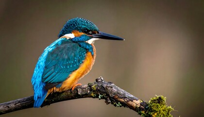 A vibrant, close-up shot of a kingfisher bird perched on a branch
