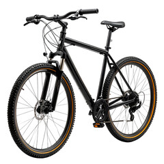 Fototapeta premium Modern black hardtail mountain bicycle for trail riding and off-road adventure, isolated on a white studio background