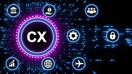 CX concept with glowing neon network and technology icons Customer Experience customer service - Powered by Adobe