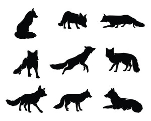 fox set collection pack bundle black shape icon silhouette vector flat illustration design on white background