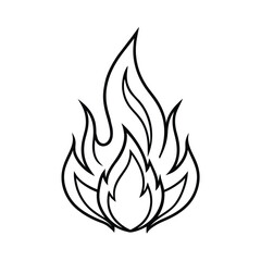 Single line fire flame artwork energy power dynamic motion concept vector line art on white background