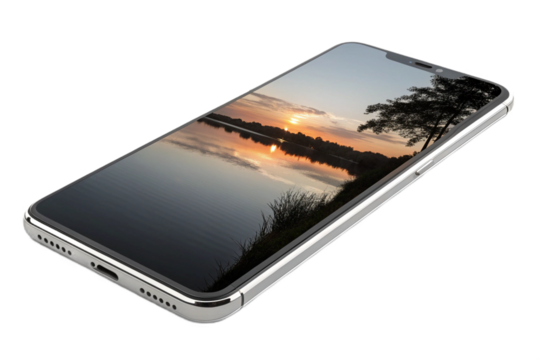 An old audio cassette tape isolated on white juxtaposed with a modern cell phone for communication and technology