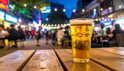 Craft Beer Glass at a Lively Bangkok Street Bar