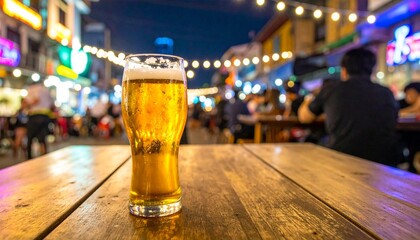 Craft Beer Glass at a Lively Bangkok Street Bar