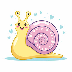 Adorable Cartoon Snail with Pink Shell and Happy Face.