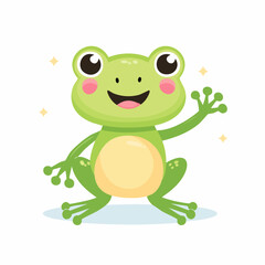 Cartoon Frog Waving Hello with Cheerful Expression.