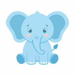 Cute blue elephant cartoon character sitting and smiling.