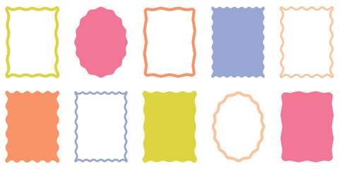Zig zag wavy edge shapes frame box vector illustration. Scalloped edges with a wavy pattern. Adorable curved frames with retro-style wavy edges. eps 10