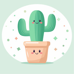 Cute Cactus in Pot with Smiling Faces Illustration.