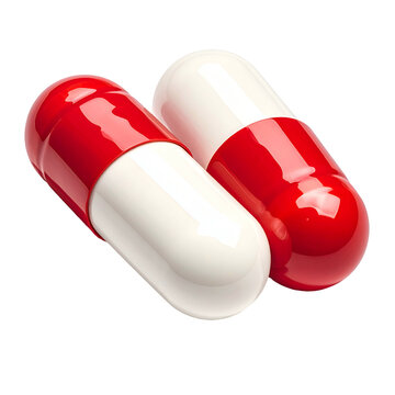 Two gelatinous capsules, one red and white, the other red, placed against a black backdrop