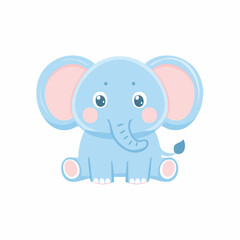 Fototapeta premium Cute cartoon baby elephant sitting and smiling.