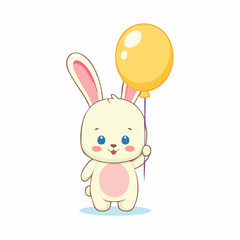 Cute cartoon bunny holding a yellow balloon adorable rabbit character for childrens designs.