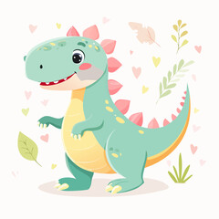 Cute Cartoon Dinosaur Illustration.