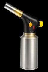 Gas plumber’s torch with visible nozzle and trigger, isolated on transparent background, realistic lighting and metal texture.