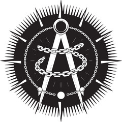 Intricate compass and chain design, perfect for tattoo inspiration and graphic elements with vintage appeal