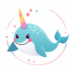 Cute Cartoon Narwhal with a Colorful Rainbow Horn.
