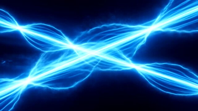 Abstract blue lightning bolts intersecting against a dark background