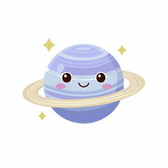 Cute cartoon planet with rings and happy face.