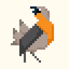 Pixel Art European Robin or Small Bird Side View