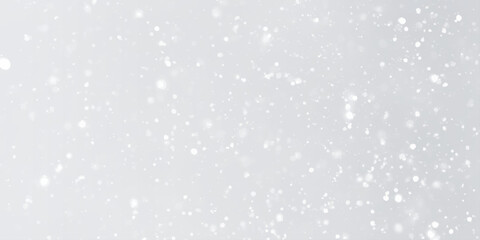 Realistic falling snow with snowflakes and clouds on blurred grey or white background, different realistic falling snow or snowflakes are dancing randomly on white background.