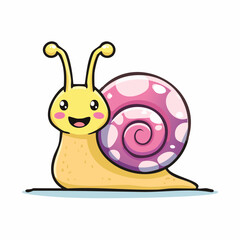 Cute Cartoon Snail with Pink and White Shell.