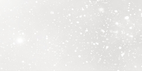 different realistic falling snow or snowflakes are dancing randomly on white background, Realistic falling snow with snowflakes and clouds on blurred grey or white background.