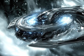 Futuristic spaceship in deep space