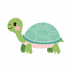 Cute cartoon turtle with green shell and pink details.