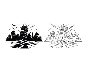 Fototapeta premium Vector Icon of Buildings Collapsing: Natural Disaster and Tremor Graphic