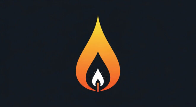A minimalist flame logo design with a warm gradient on a dark background creates a striking and modern visual identity