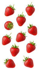 Scattered ripe strawberries isolated on transparent background