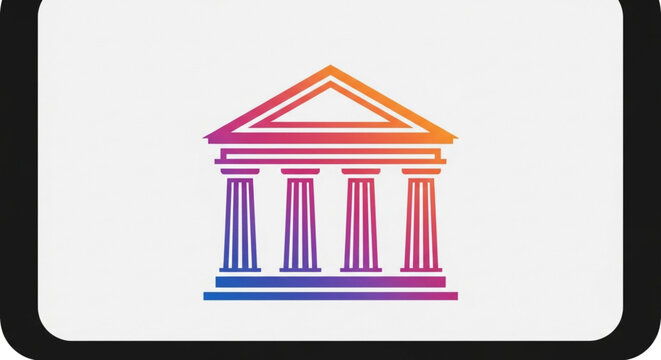 Colorful bank building icon on a tablet for financial and legal services, representing trust and security