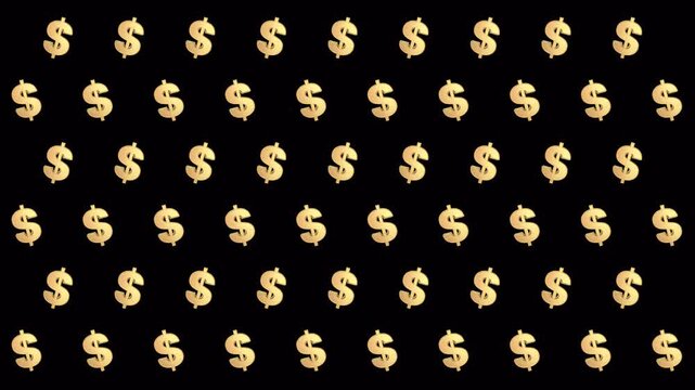 Golden dollar pattern on transparent background. Conveys wealth and finance, perfect for business or financial visuals.