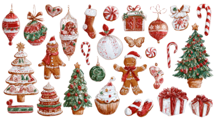 a festive illustration with Christmas ornaments isolated on white background