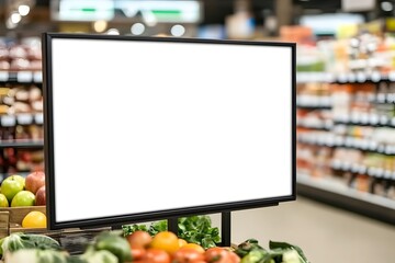 Blank price list board in front of�supermarket