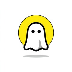 Obraz premium Yellow Ghost Icon – Cute Minimal Cartoon Ghost Illustration on White Background