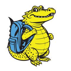 Fototapeta premium Vector art of cute cartoon alligator with a backpack illustration.