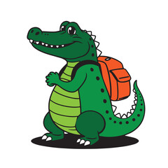 Fototapeta premium Vector art of cute cartoon alligator with a backpack illustration.