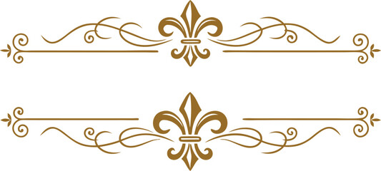 Elegant ornate golden decorative flourish with fleur de lis accents on a white background for classic design elements © LailaArtworks