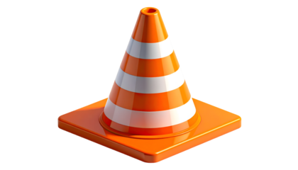 3D Render of Bright Orange Traffic Cone with White Stripes, Isolated on Black Background – Safety, Warning, Construction Symbol