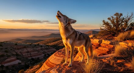Coyote Howling at Sunset - A Wild Silhouette in the Desert.