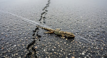Lizard on Cracked Asphalt - A Study in Resilience and Adaptation.