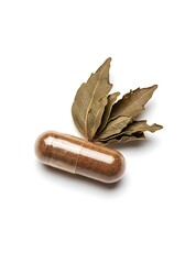 Herbal Supplement Capsule with Dried Leaves for Natural Wellness.