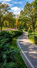 Winding Path Through Lush Green Park on a Sunny Day.