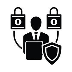 It Administrator Protecting Digital Data Using Encryption Vector Silhouette On White Background  